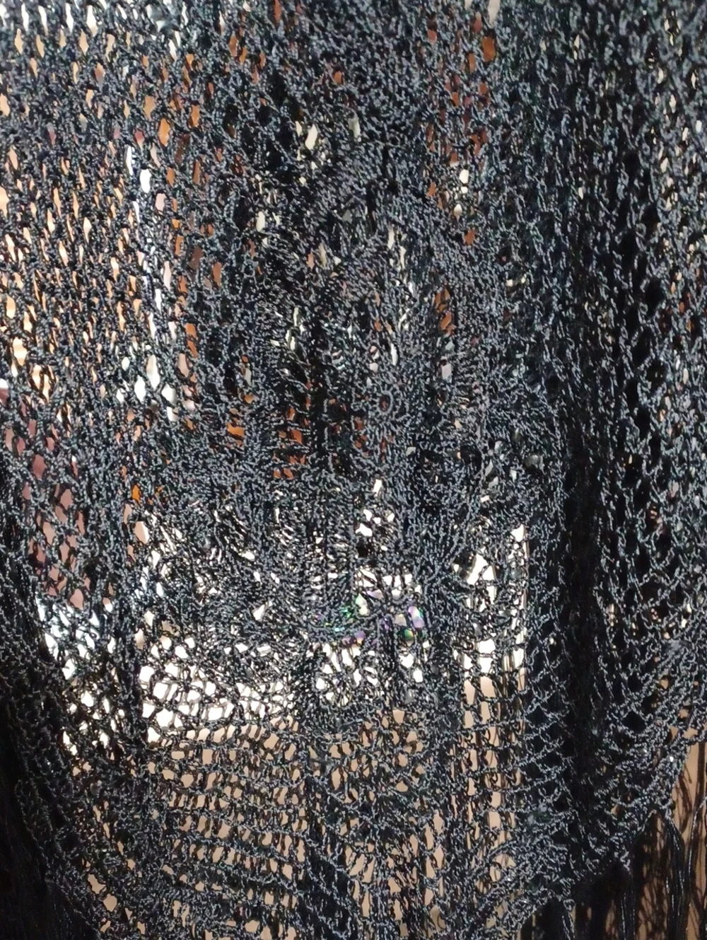 Coldwater Creek Black Open-Weave Fringe Wrap